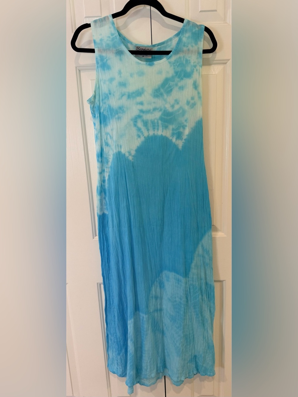 Women’s Cotton Maxi Tie-Dye Sleeveless Sundress Dress Gauze in Sky Blue